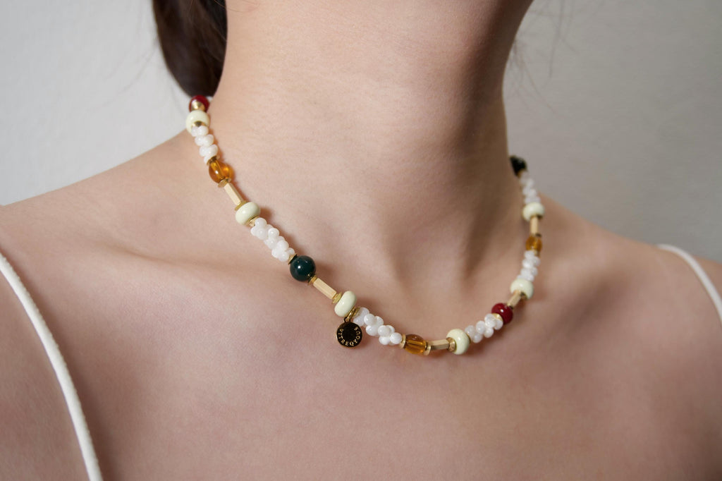 Handmade Glass and Shell Beaded Necklace