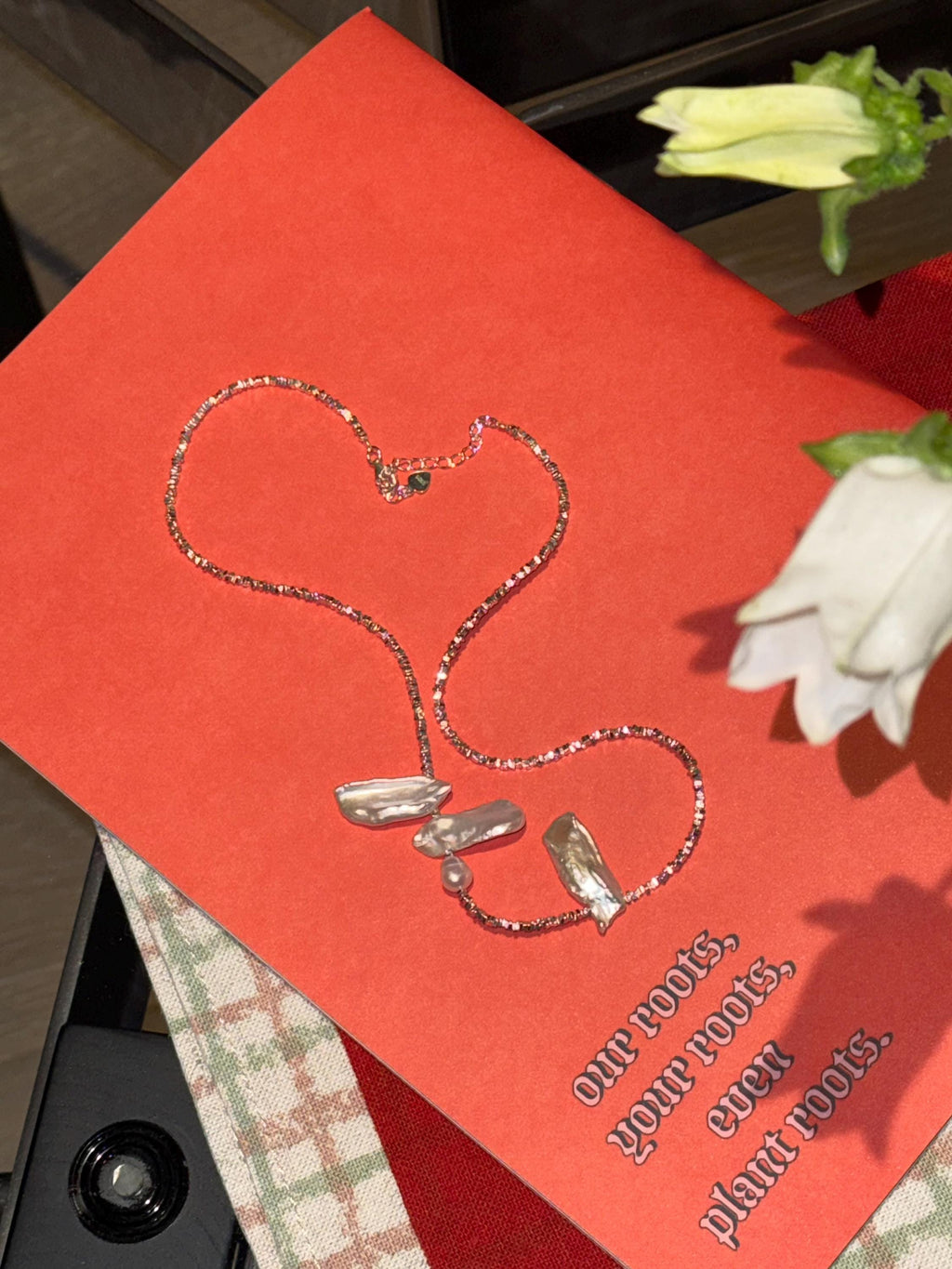 Silver Bead Necklace with Keshi Pearls