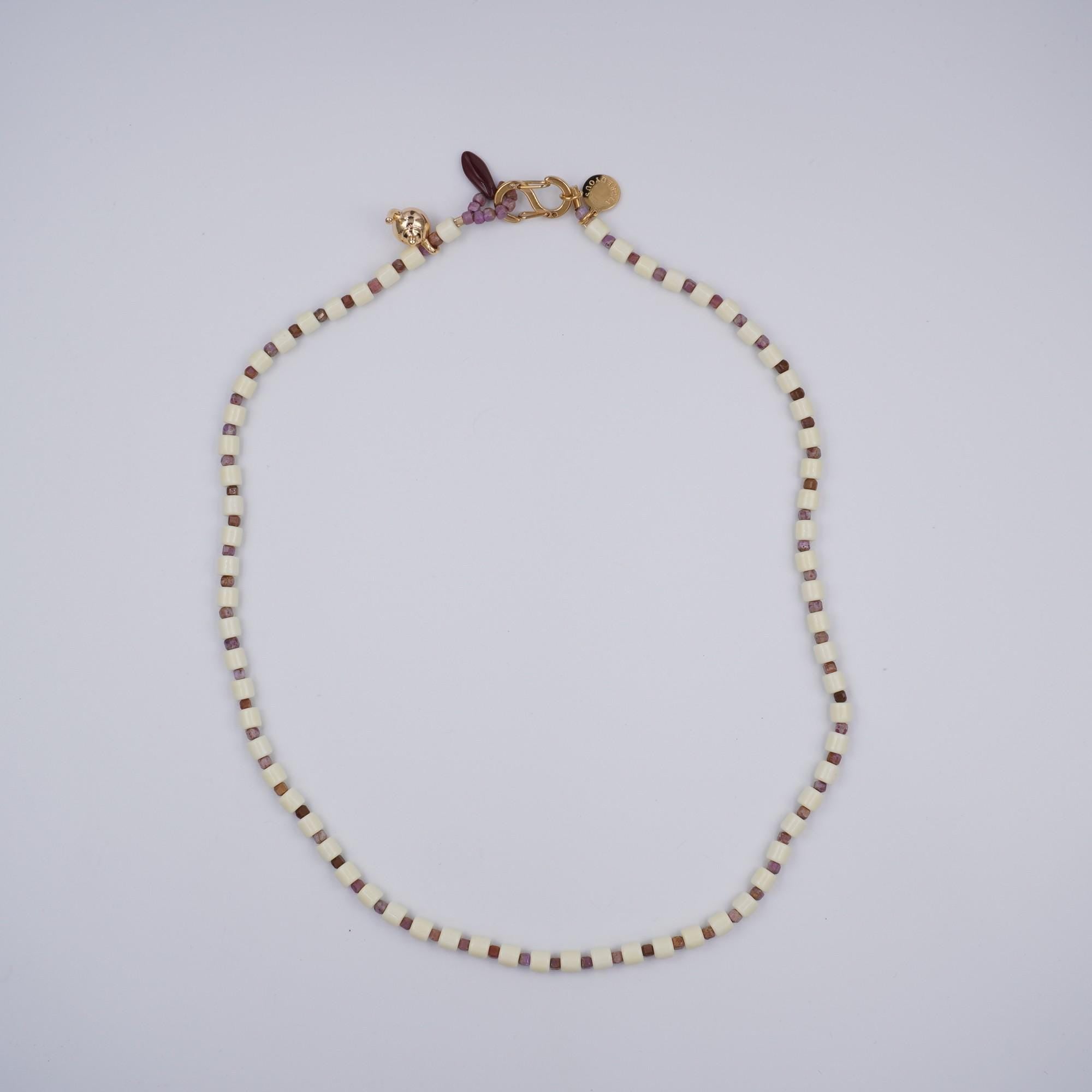 Handmade Cream and Lilac Beaded Necklace