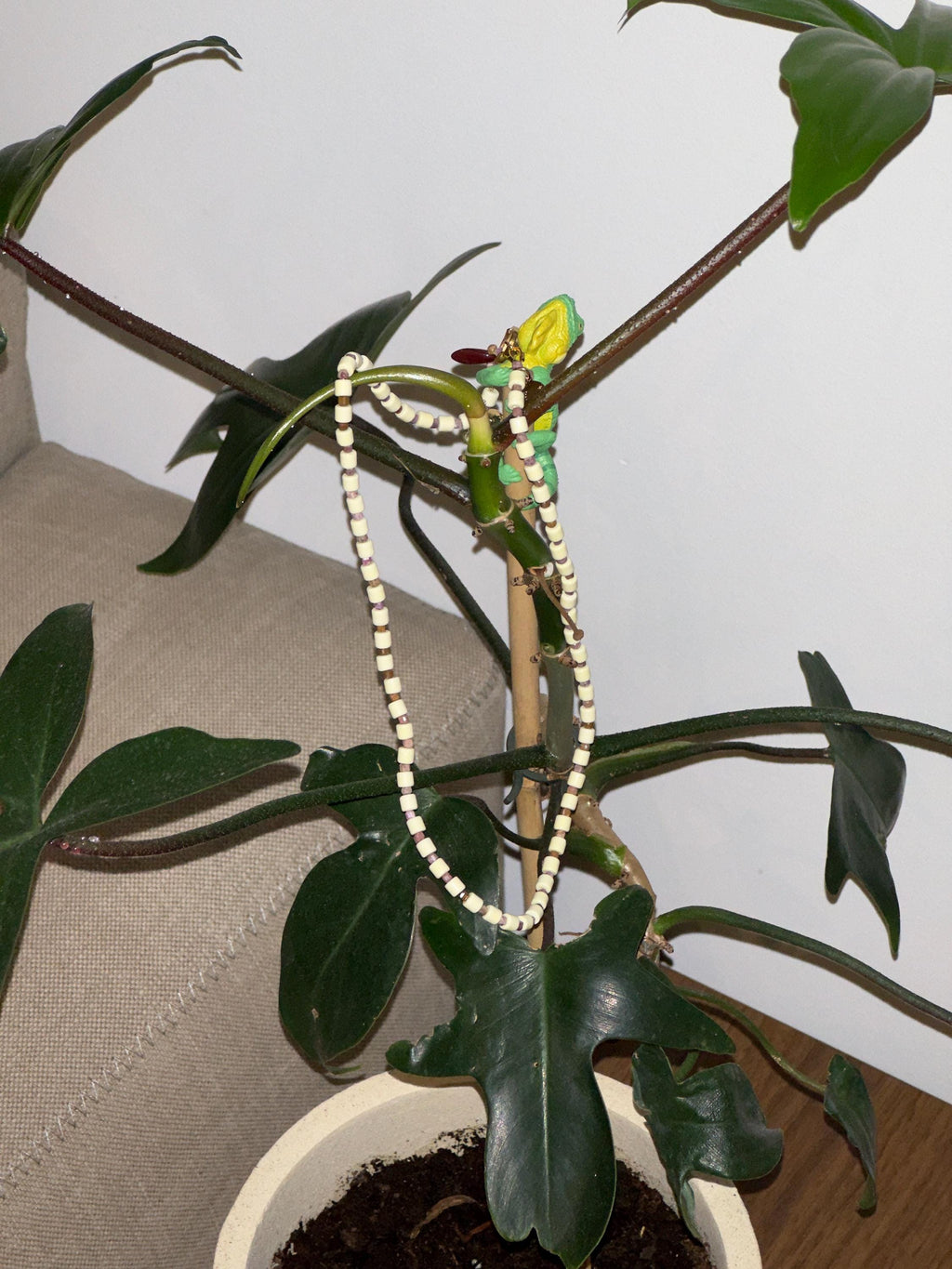 Handmade Cream and Lilac Beaded Necklace