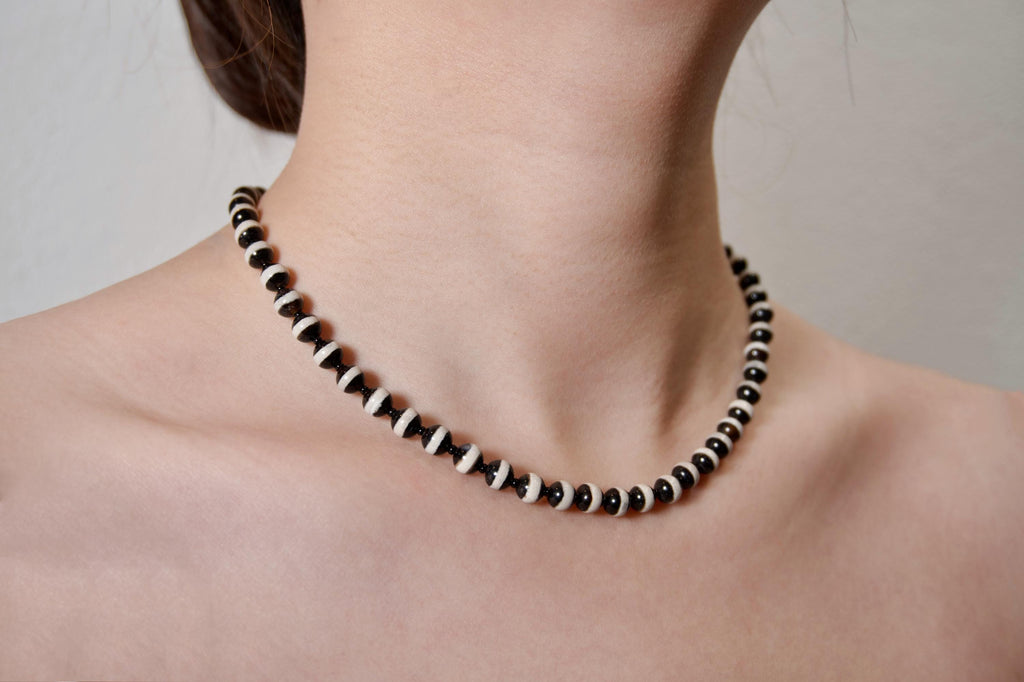 Handmade Black and White Beaded Necklace