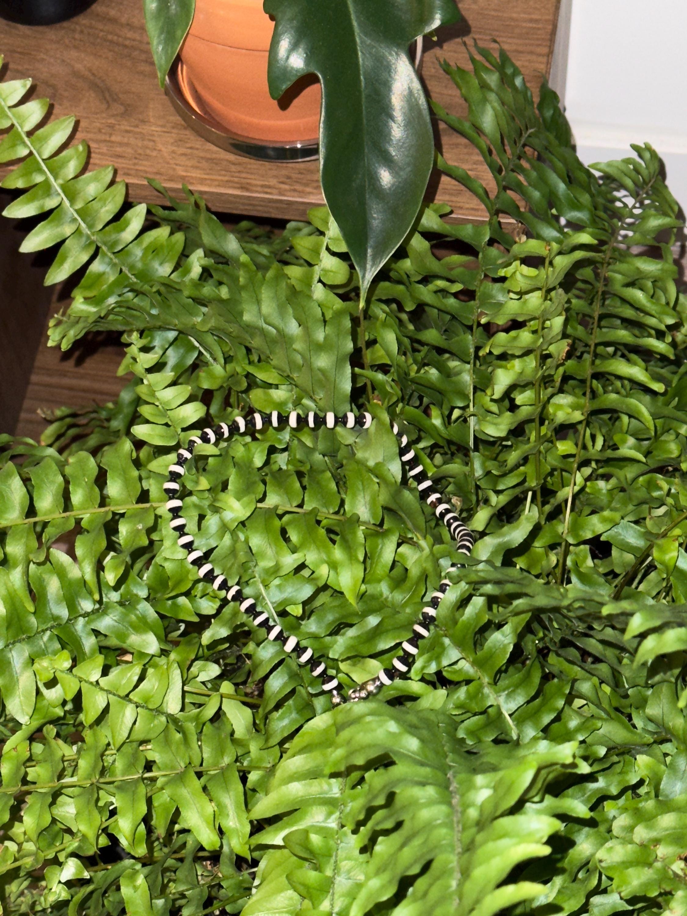 Handmade Black and White Beaded Necklace