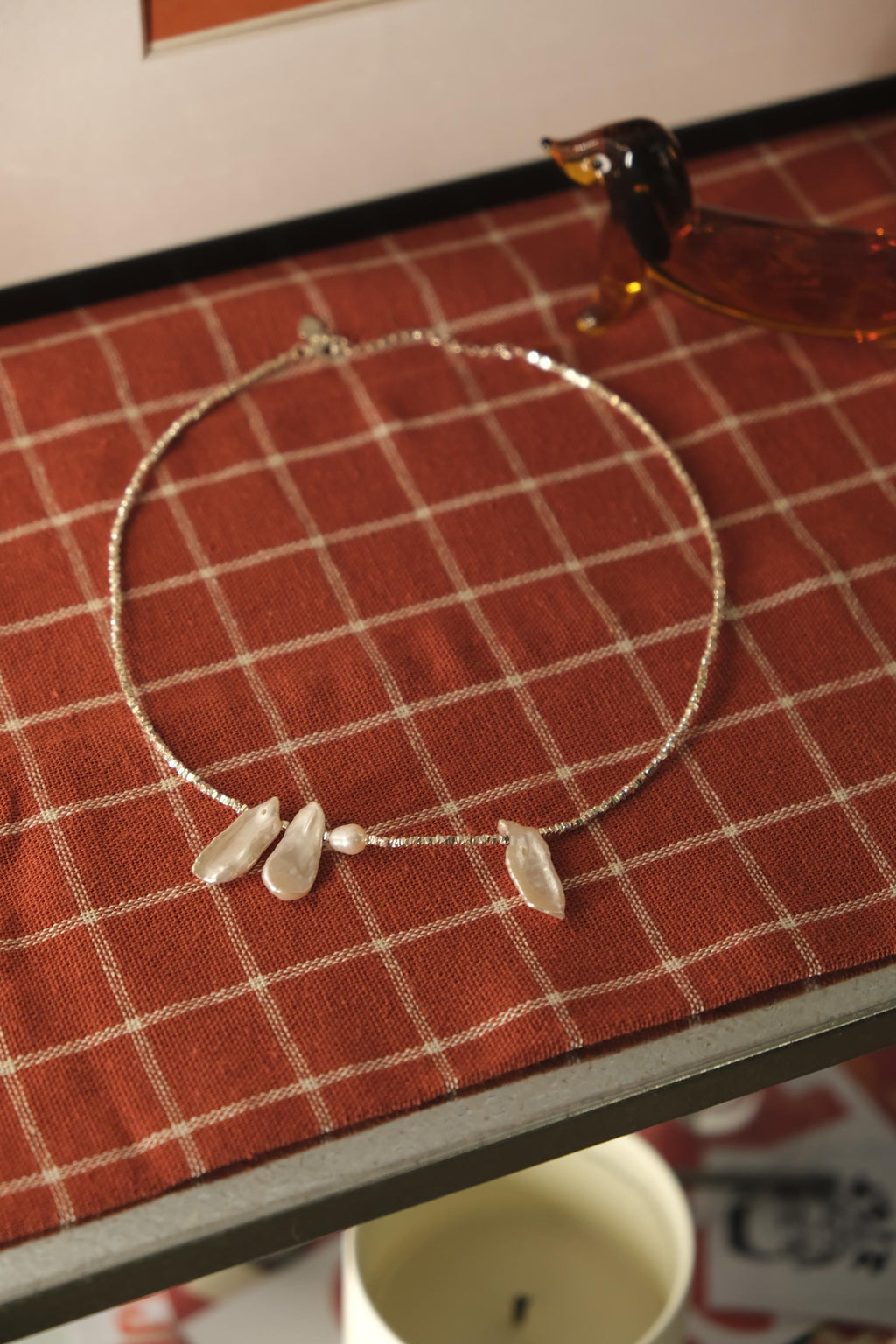 Silver Bead Necklace with Keshi Pearls