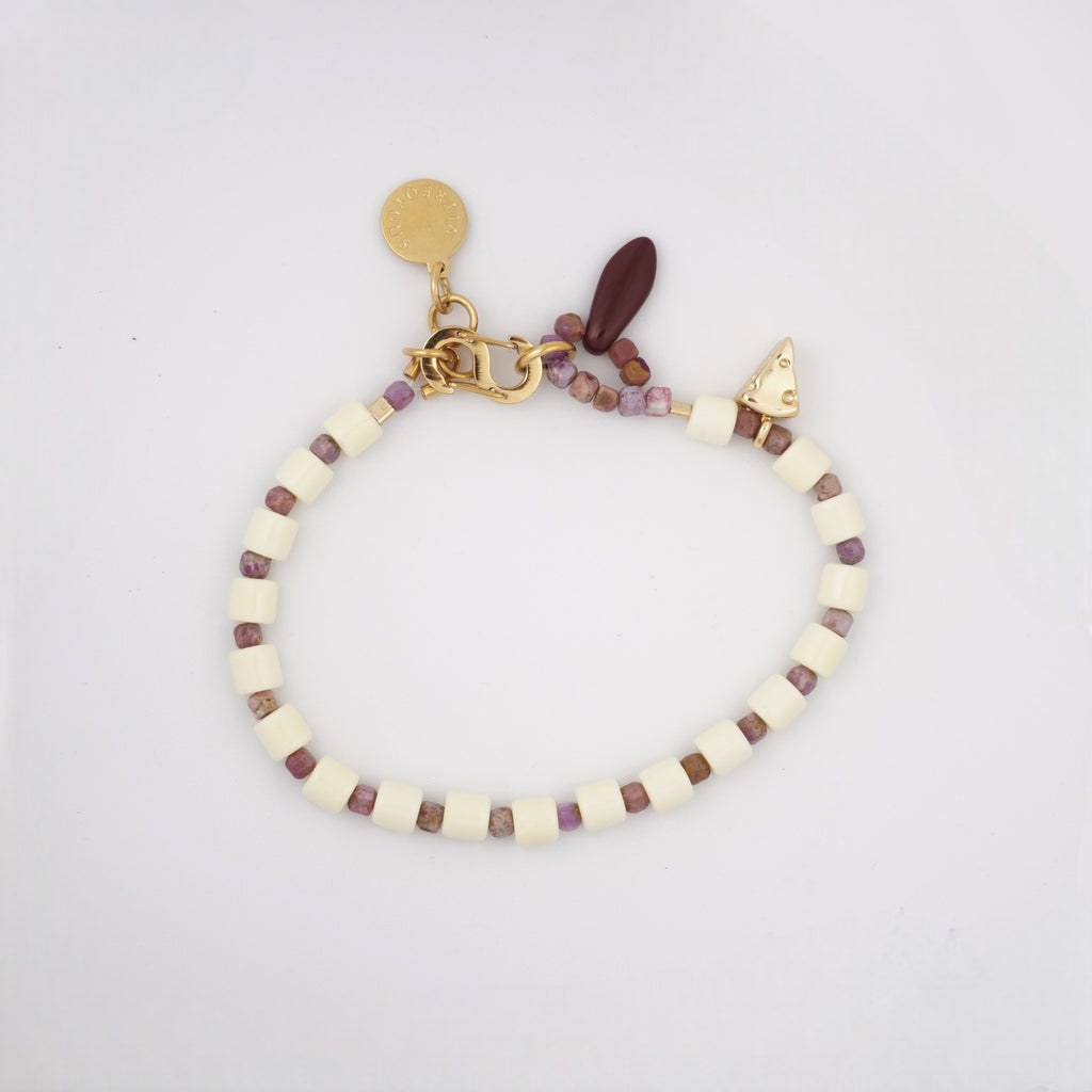 Handmade Cream Beaded Bracelet with Cheese Charm