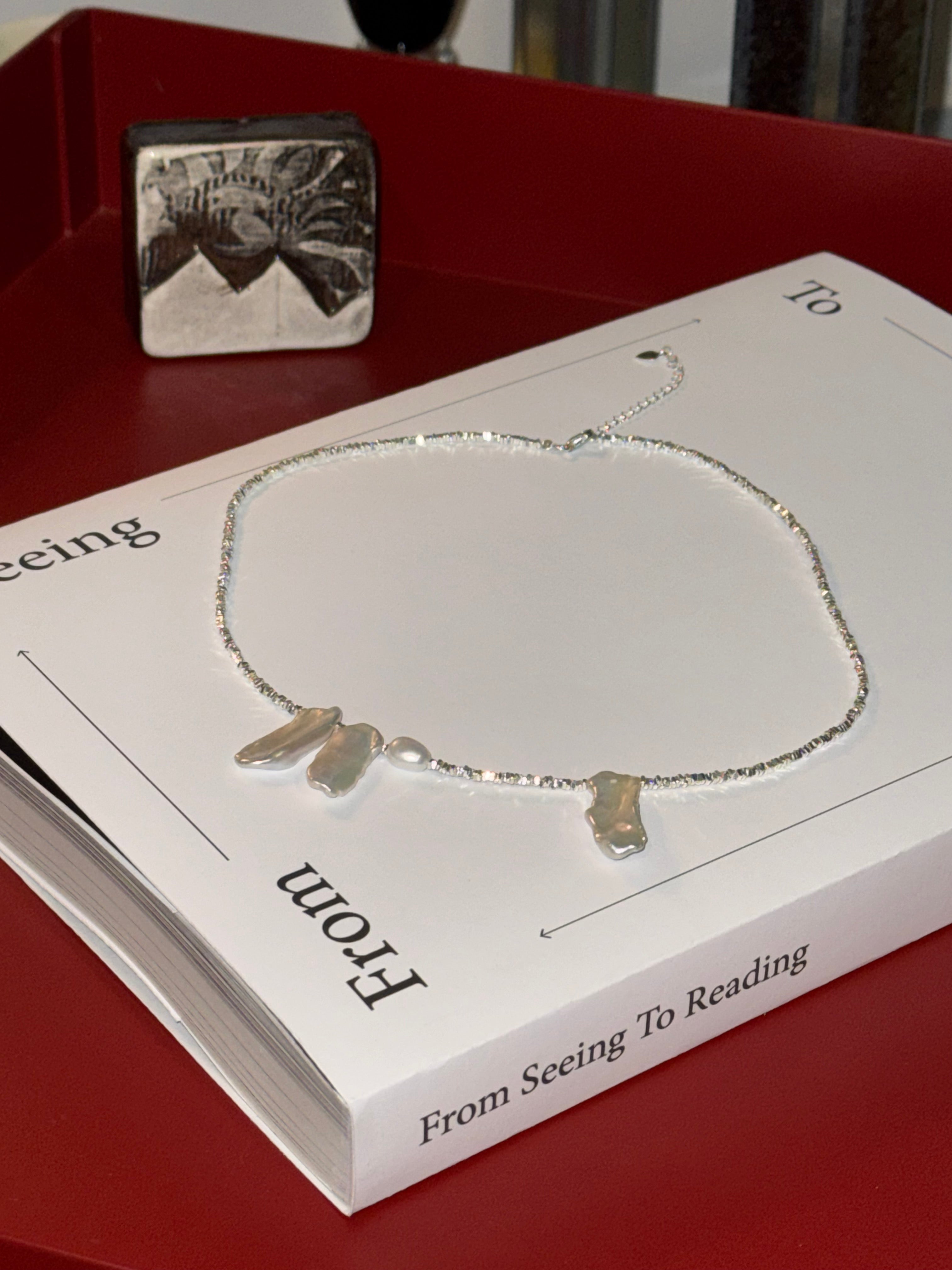 Silver Bead Necklace with Keshi Pearls