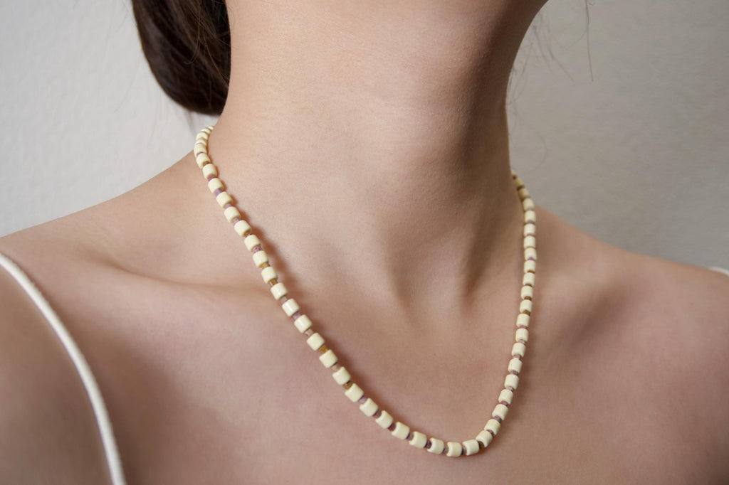 Handmade Cream and Lilac Beaded Necklace